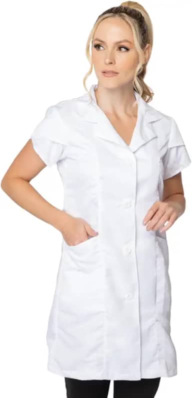 Jaleco Feminino Acinturado Manga Curta Gabardine 2 Bolsos Não Amassa