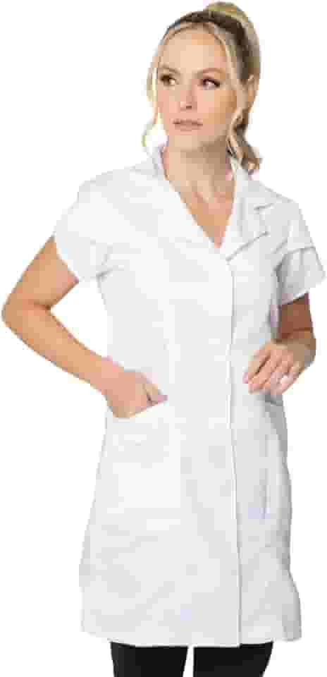 Jaleco Feminino Acinturado Manga Curta Gabardine 2 Bolsos Não Amassa