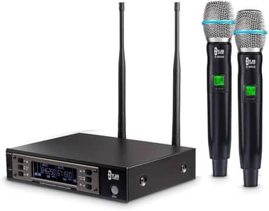Microfone sem fio duplo profissional Dylan D-9000 UHF 200 canais