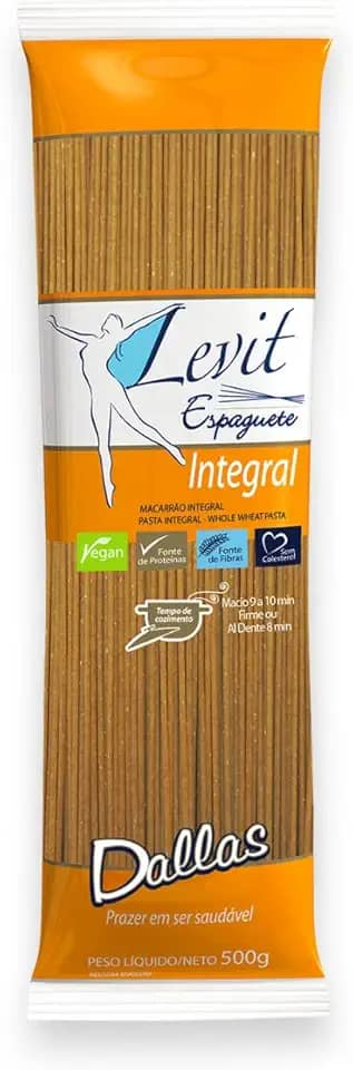 Macarrão Espaguete Integral Levit 500G, Dallas Alimentos, Massa Espaguete De Sêmola Integral Pasta Spaghetti Integrali, Laranja, Sem Colesterol, Vegano, Fonte de Proteínas E Fibras, Alimentação Integr