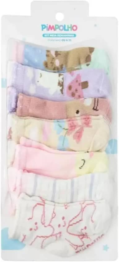 Kit 7 Meias Bebê Semaninha Pimpolho Unissex | 0 a 15 Meses | Conforto, Estilo e Qualidade para os Pequenos