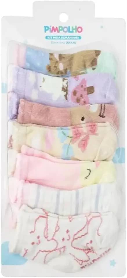 Kit 7 Meias Bebê Semaninha Pimpolho Unissex | 0 a 15 Meses | Conforto, Estilo e Qualidade para os Pequenos