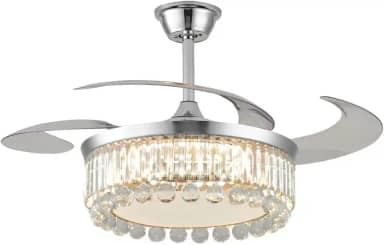 Ventilador De Teto Retrátil Cristal Prata 4 Pás Led Branco Quente E Frio Alto Padrão Great Home 110/220v