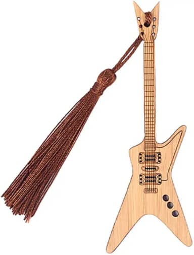 Alnicov Marcador de página de bambu em formato de guitarra com borlas