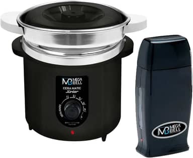 Kit Depilação Termocera 400gr Com Refil Preta + Aquecedor de Cera Roll-on Preto Mega Bell