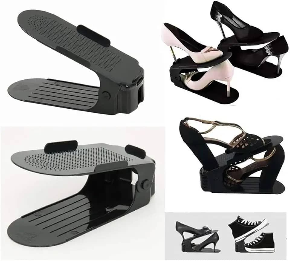 Kit 20 Organizadores de sapatos, saltos e tênis com regulagem de altura - Preto