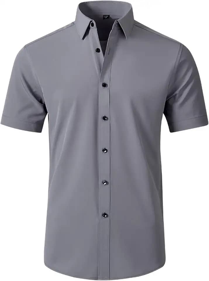 Camisas sociais masculinas, sem rugas, ajuste regular, elástico, abotoadas, camisas casuais para negócios