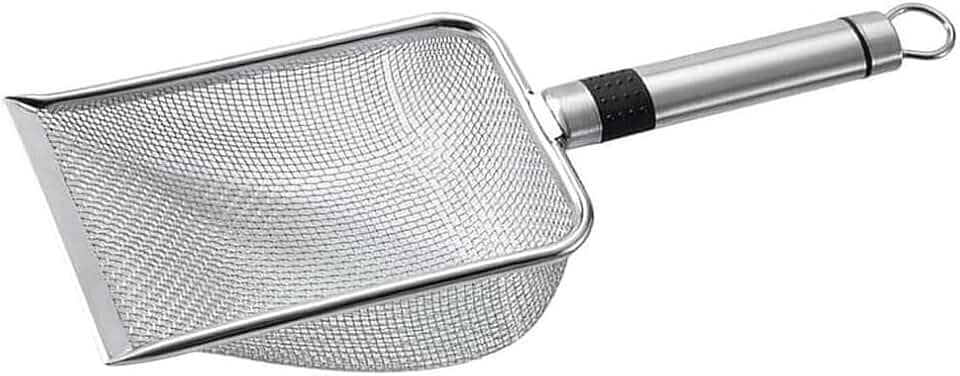Pá Coletora Para Caixa de Areia de Gato 3 tamanhos, Pazinha Higiênica Para Areia de Gato, Limpeza de Terrários, Gaiolas e Outros Ambientes Pets, Peneira de Aço Inox Premium (2,8mm)