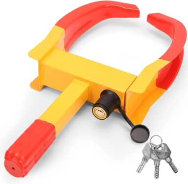 Trava de Roda Universal para Veículos, Trava de Roda Antifurto Resistente Adequada para Carro, Grampo Antifurto para Carros Moto SUV E Caravanas, Amarelo E Vermelho, Com 2 Chaves