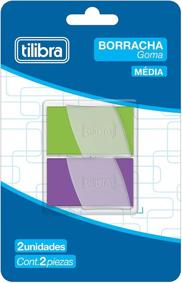 Tilibra - Borracha Neon com Capa Plástica Académie Média - Blister com 2 Unidades, Cores Sortidas