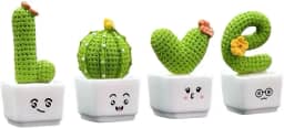 Kit 4 Plantas Suculentas Mini Cactos Formando a Palavra LOVE Decoração Realista Fofa e Divertida
