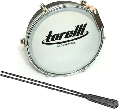 Kit Tamborim Pele Leitosa Torelli TT 404 Preto Baqueta Dupla