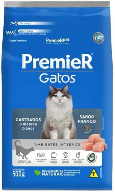 Premier Pet Ração Gatos Cadastrados 6 Meses A 6 Anos Ambientes Internos Frango - 7,5kg