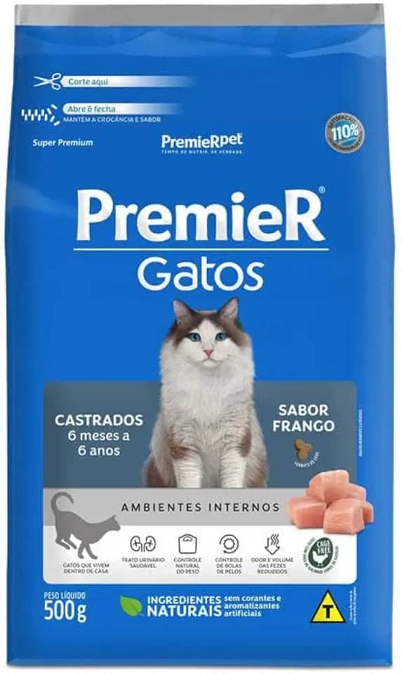 Premier Pet Ração Gatos Cadastrados 6 Meses A 6 Anos Ambientes Internos Frango - 7,5kg