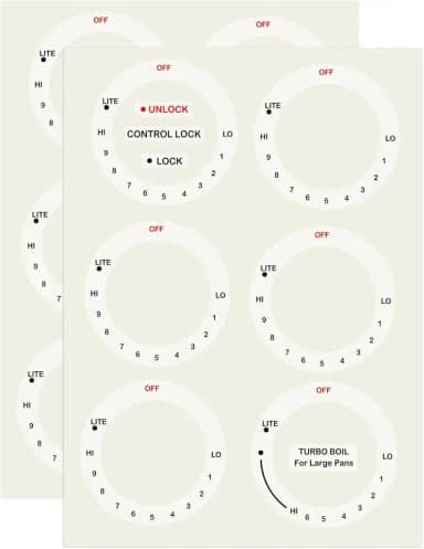 12 peças de adesivos de fogão para fogão topo - substituição de forno botão adesivo símbolo kit de botão elétrico decalque para identificar os queimadores