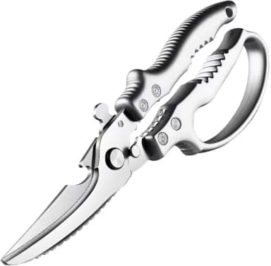 Tesoura de Cozinha Multifuncional em Aço Inox, Profissional, Lâminas Afiadas, Cabo Ergonômico, Trava de Segurança,Corte Preciso para Carnes, Aves, Peixes, Legumes e Uso Doméstico