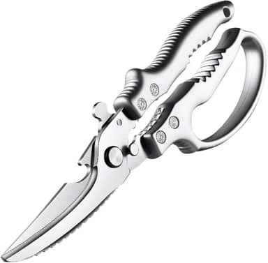 Tesoura de Cozinha Multifuncional em Aço Inox, Profissional, Lâminas Afiadas, Cabo Ergonômico, Trava de Segurança,Corte Preciso para Carnes, Aves, Peixes, Legumes e Uso Doméstico