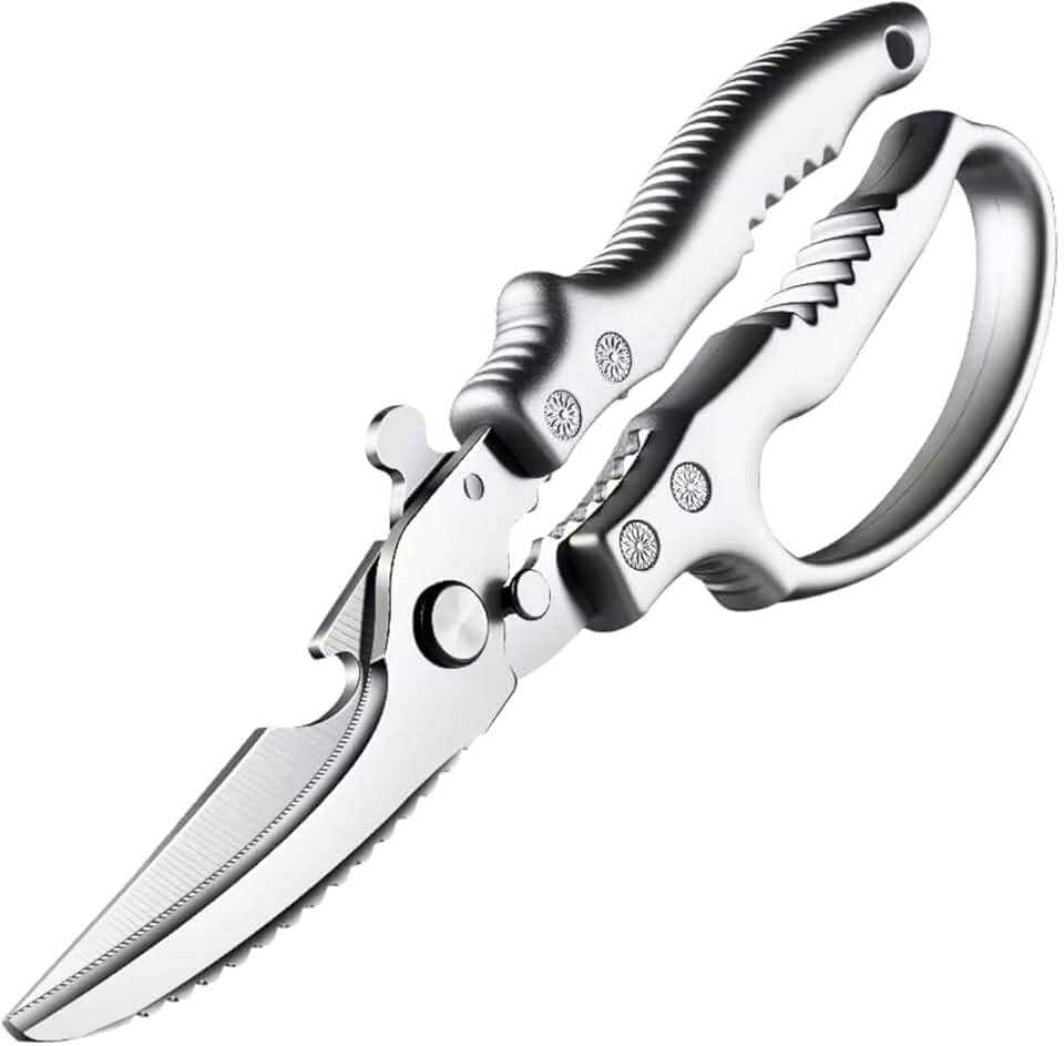 Tesoura de Cozinha Multifuncional em Aço Inox, Profissional, Lâminas Afiadas, Cabo Ergonômico, Trava de Segurança,Corte Preciso para Carnes, Aves, Peixes, Legumes e Uso Doméstico