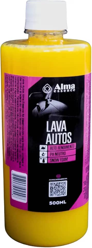 Shampoo Automotivo com Cera Alma Essence, Alto Rendimento, Efeito Snow Foam, pH Neutro, 500ml, Fórmula Líquida para Lavagem de Carros