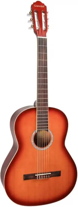 Giannini Corda acústica de nylon GN-15 TS com parte superior de abeto, pescoço de jacarandá, tabaco Sunburst