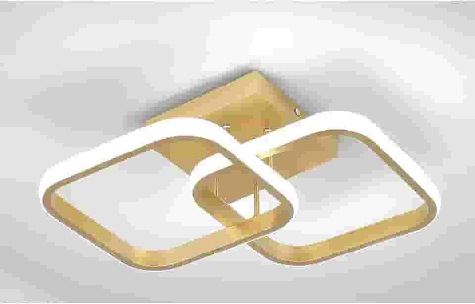 Luminária de Teto Moderna em Alumínio - Duplo Quadrado, 3 Cores de Luz Ajustável, Bivolt, 18-40W para Sala/Quarto/Corredor (OURO)