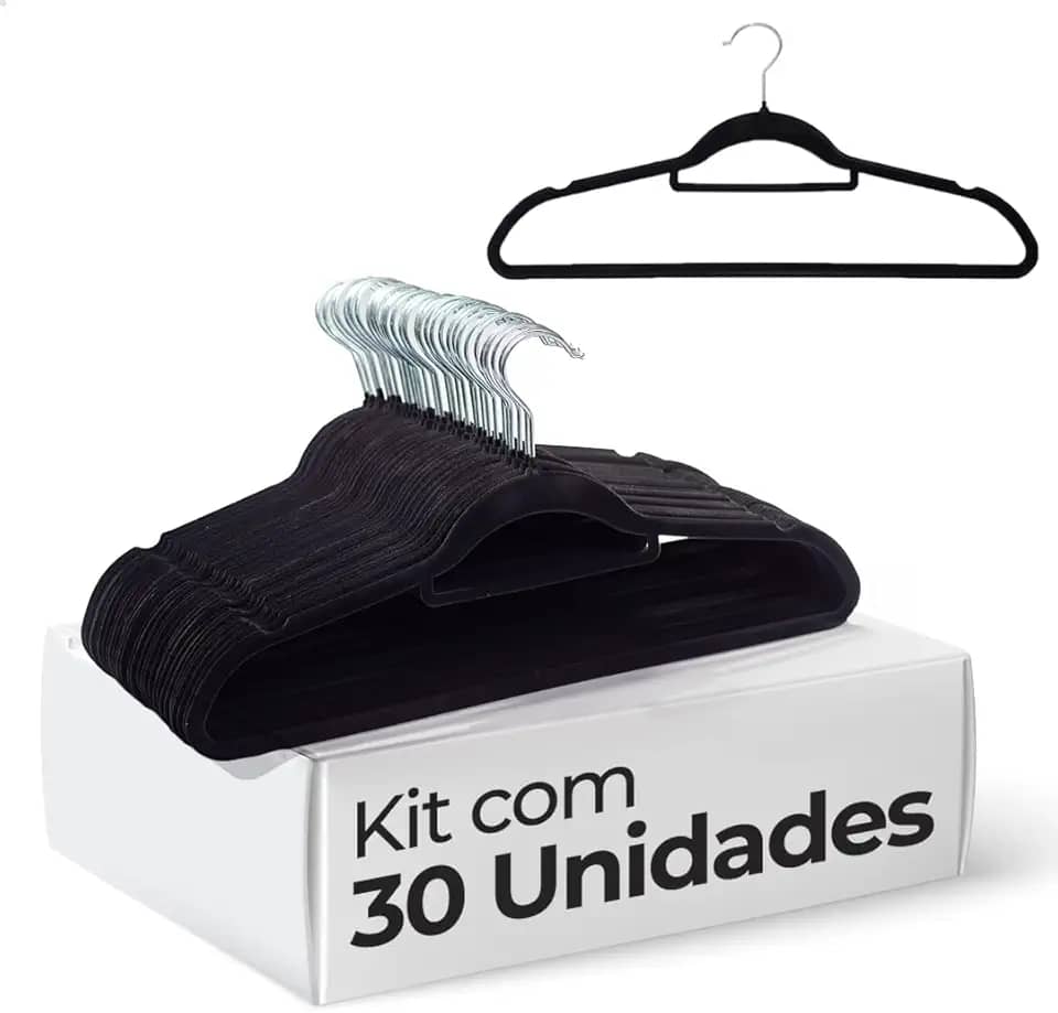 Cabides de Veludo Antideslizante Slim Adulto Premium Roupas Antiderrapante Cabide de Terno com Gancho Giratório 360 Graus Resistente Ultra Fino Economia de Espaço (Preto, 30)
