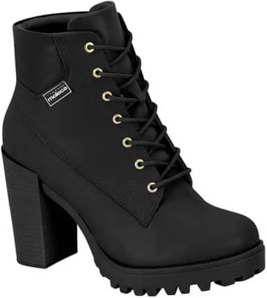 Bota Feminina Moleca Coturno Tratorada Cadarço Salto Alto