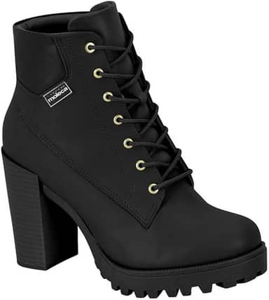 Bota Feminina Moleca Coturno Tratorada Cadarço Salto Alto