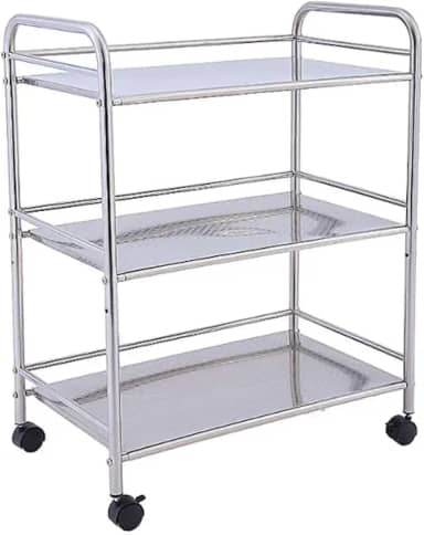 Prateleira multiuso em aço inox de 3 elementos com rodinhas