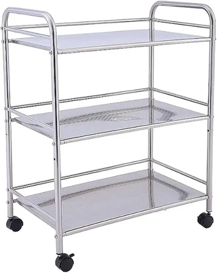 Prateleira multiuso em aço inox de 3 elementos com rodinhas