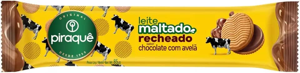 Biscoito Leite Maltado Recheio Chocolate com Avelã Piraquê Pacote 85g