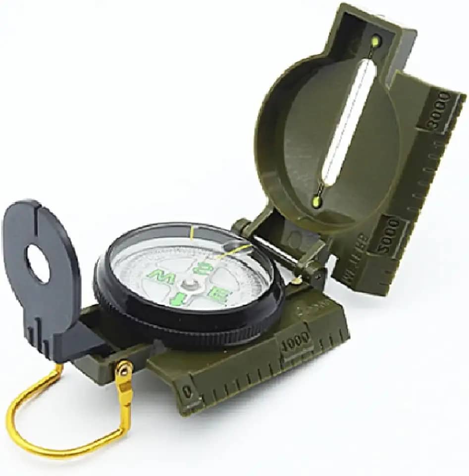 Bússola de mira multifuncional com clinômetro – ferramenta de navegação impermeável durável com mostrador luminoso e régua para caminhadas, acampamento, trekking