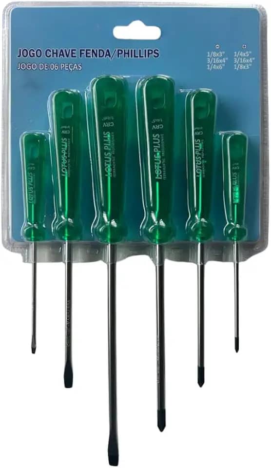 Conjunto Jogo 6 Chaves Phillips E Fenda Com Ponta Imantada Revestimento Níquel Em Aço Carbono