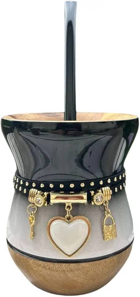 Kit Chimarrão Completo Premium: Cuia, Bomba e Pulseira (Degradê Branco e Preto)