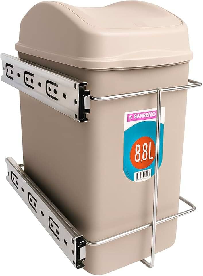 Lixeira Pia Cozinha Deslizante Telescópica Embutir Tampa Basculante 8,8 Litros Giosul Lado Esquerdo