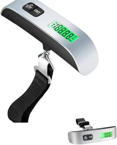 Balança de Bagagem, Pesca e Uso Doméstico Compacta e Resistente Linha Premium Portátil de Mão Até 50kg Com Alça Trava, Visor LCD