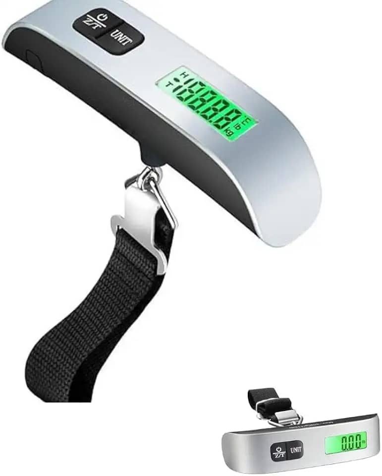 Balança de Bagagem, Pesca e Uso Doméstico Compacta e Resistente Linha Premium Portátil de Mão Até 50kg Com Alça Trava, Visor LCD