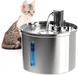 NEWPET Bebedouro Fonte Agua Filtro Silenciosa Inox, Fonte Pra Gatos com Torneira Janela de Nível de água Bomba Ultra Silenciosa,Bivolt (Inox, 3L)