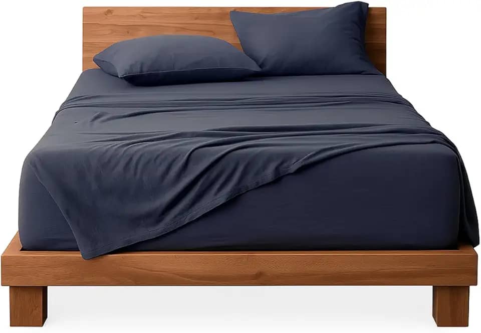 Decolab Jogo de Lençol Malha 100% Algodão Extra Macio - Roupa De Cama Antiácaro, Inclui Lençol Com Elástico (Forro) E Fronhas (Azul-marinho, Casal Completo)