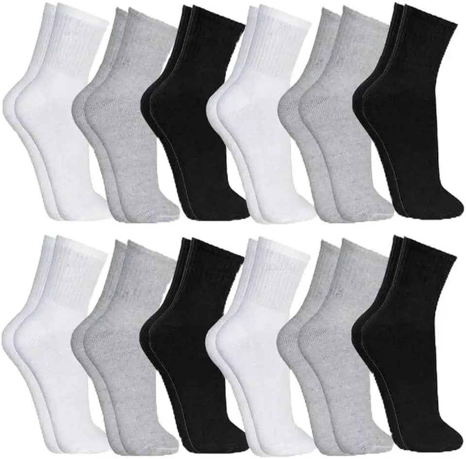 Kit 12 Pares Meias Cano Alto Conforto e Resistência Algodão Poliéster Elastano Respirável Costura Reforçada Para Esportes Academia e Dia a Dia