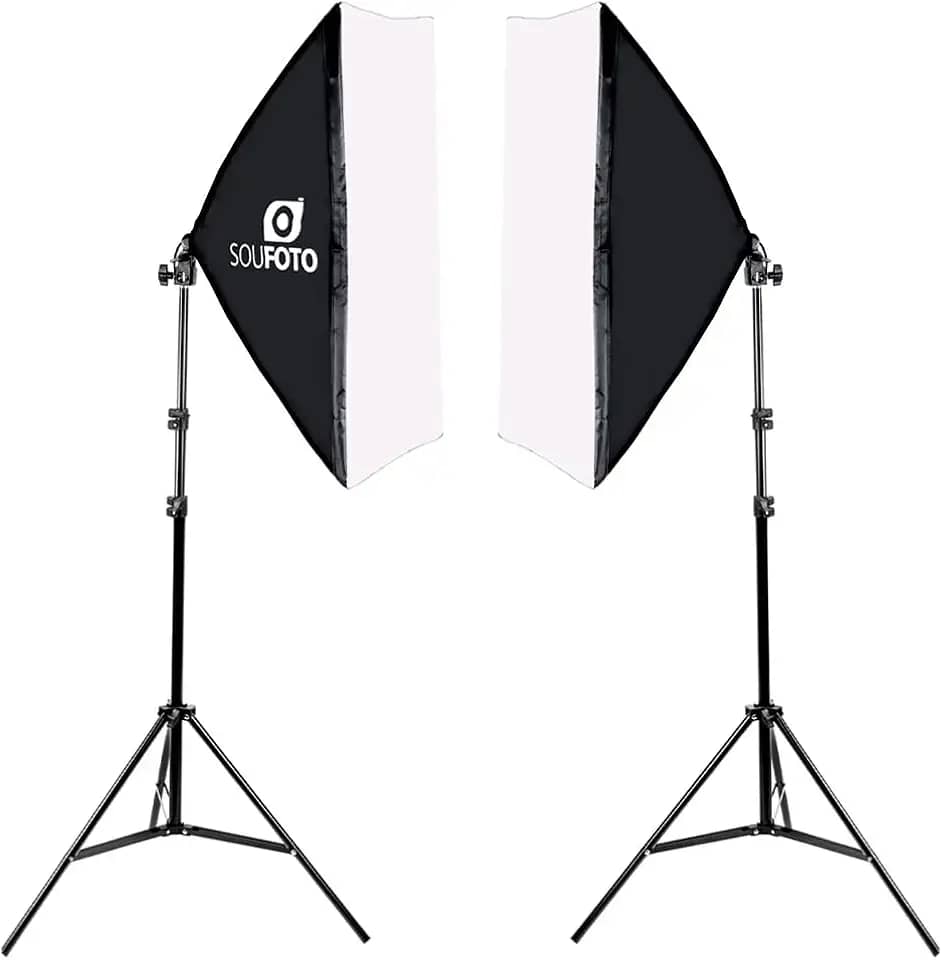 SOU FOTO Kit Softbox Duplo Profissional Iluminação Luz Continua para Fotografia e Video | 2x Softbox 50x70cm e 2x Tripés 2 metros | Modelo Duo