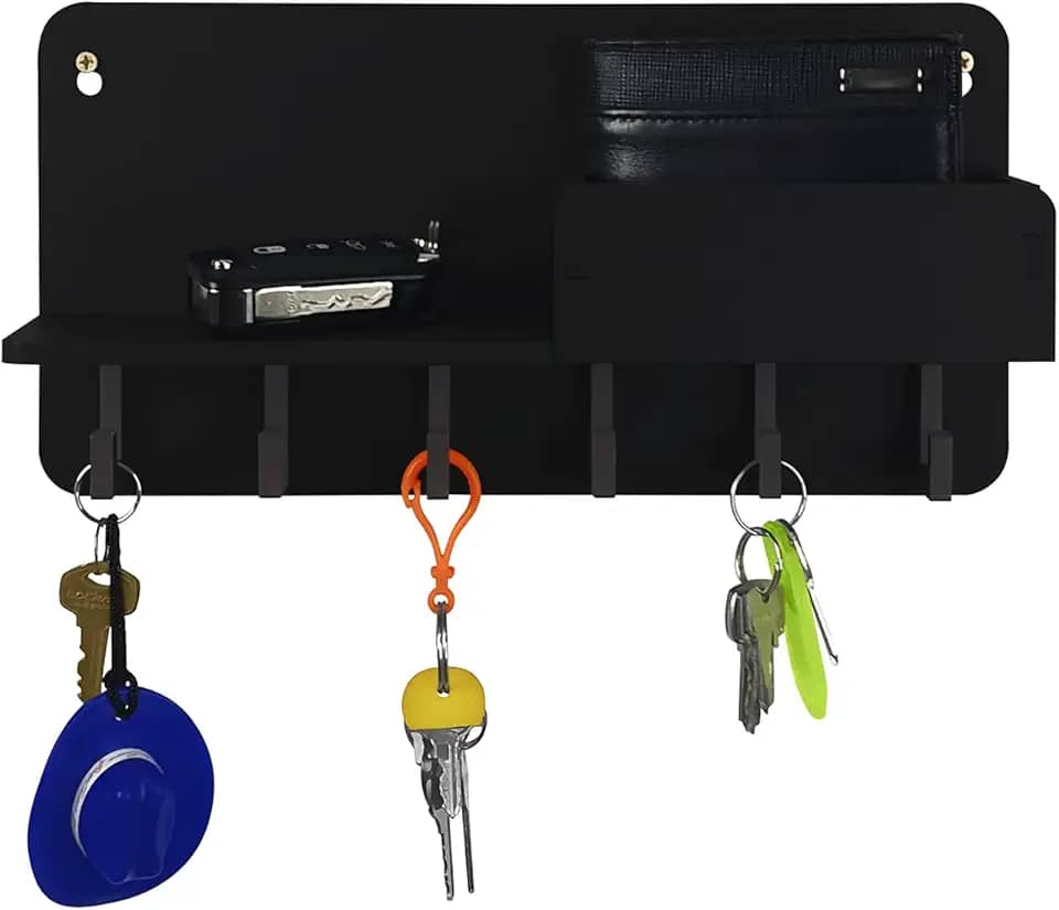 Porta Chave Parede Preto Criativo Decorativo Casa Apartamento MDF 6MM com 6 Ganchos