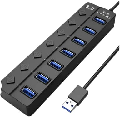 Hub USB 3.0 Com 7 Portas, Cabo USB Integrado, Botão Liga e Desliga Individual, LED de Sinalização, Conexão de Alta Velocidade (5Gbps), Compatível Com PC, Notebook, TV, Console, Tablet e Video Game