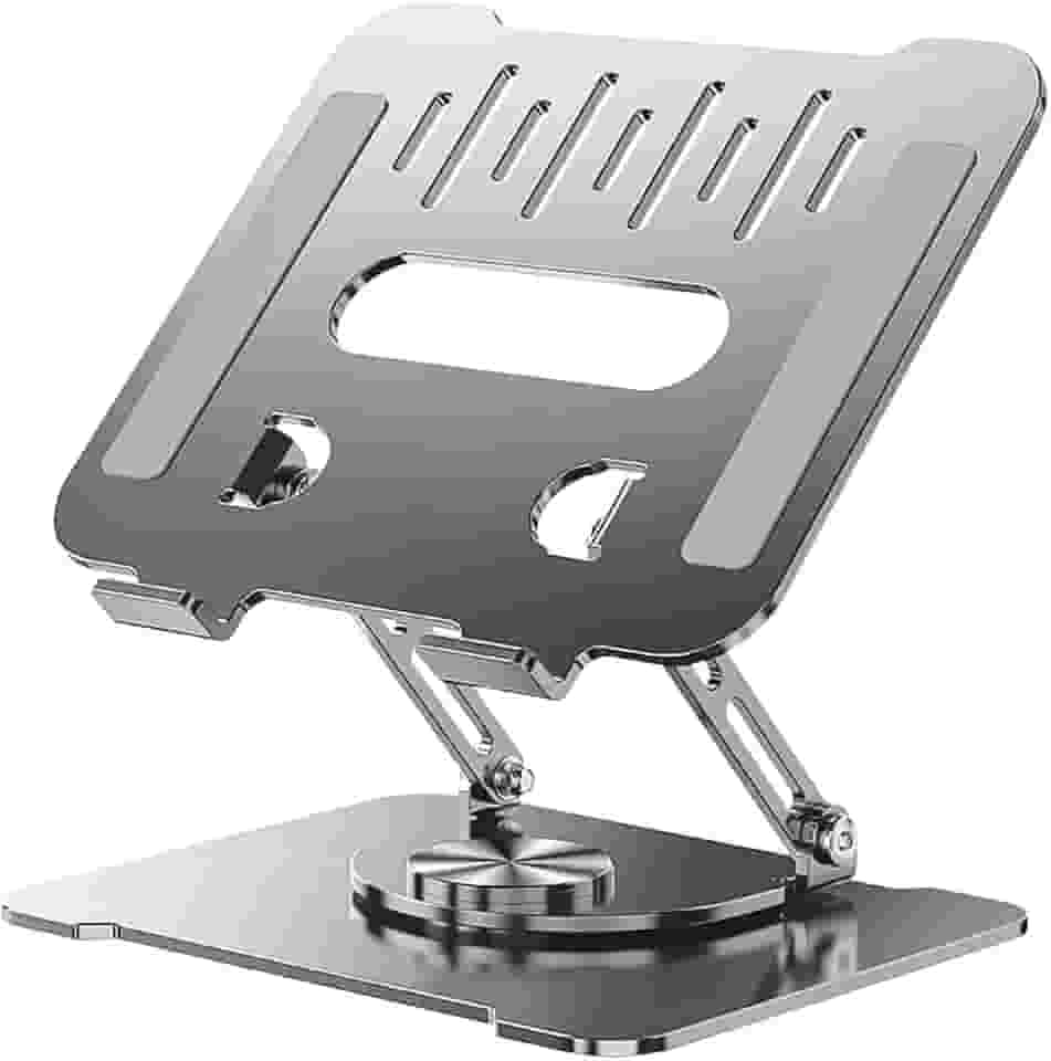 Suporte para Notebook Ajustável Base Giratória 360º Apoio Dobrável Laptop até 17 Polegadas Resistente Estável Ergonômico Articulado Portátil de Mesa em Metal
