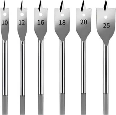 Kit 6 Brocas Chatas para Madeira 10mm a 25mm – Aço de Alta Resistência, Perfuração Rápida e Precisa para Furadeira Elétrica e Parafusadeira PREMIUM