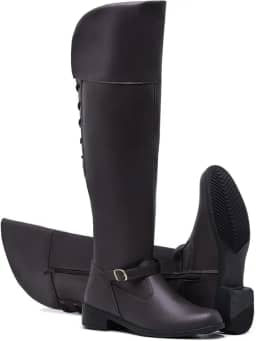 Bota Montaria Cano Longo com Amarração na Panturrilha em Couro Sintético