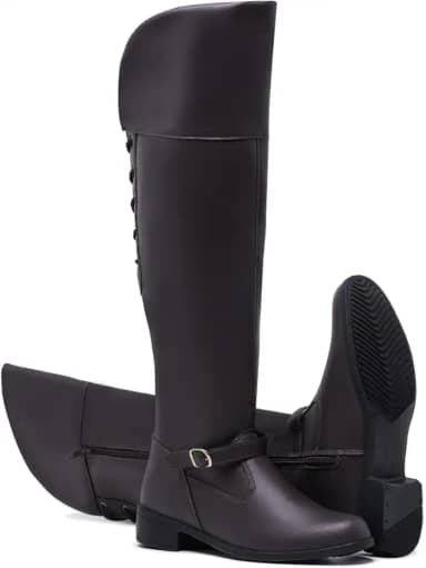 Bota Montaria Cano Longo com Amarração na Panturrilha em Couro Sintético