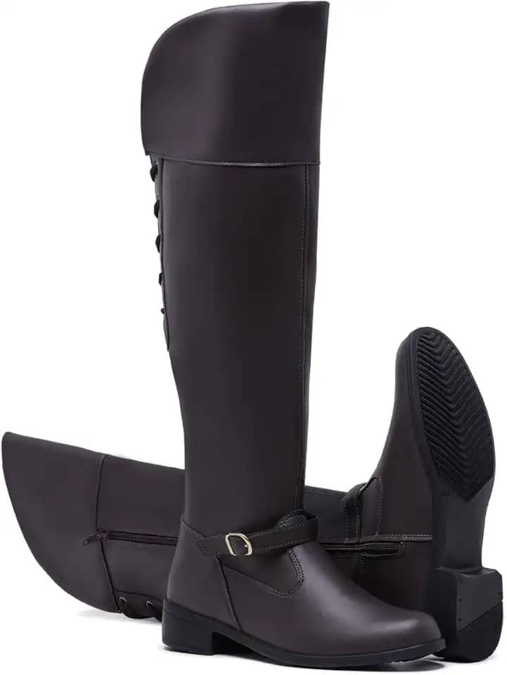 Bota Montaria Cano Longo com Amarração na Panturrilha em Couro Sintético