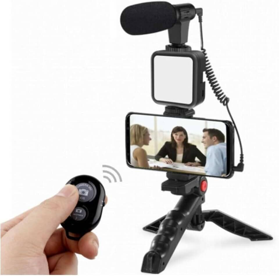 Kit de Vlogg Profissional com Microfone Condensador, Luz LED 6500K 49pcs, Tripé, Suporte para Smartphone, Controle Remoto, para Gravação de Vídeo e Transmissão ao Vivo