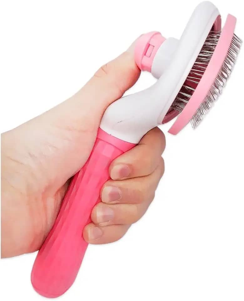 Escova Rasqueadeira Tira Pelos Pet Cães e Gatos (Rosa)